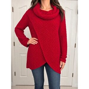 Panhandle Women's Red Knit Cowl Neck Long Sleeve Pullover Sweater M